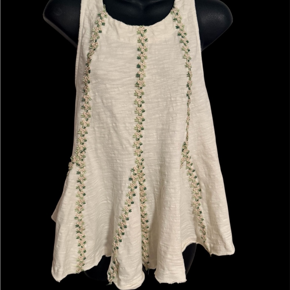 Free People White and Green Embellished Tank Top - Picture 3 of 9
